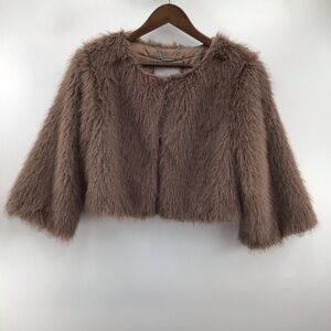 ADROIT Faux Fur CollarlessJacket in Brown